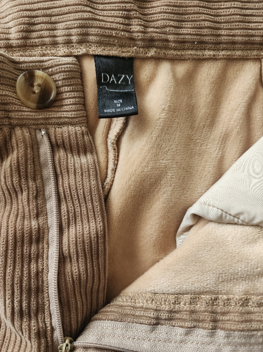 Fleece Lined Corduroy Pants High Waist Wide Leg Tan M Dazy Camel Academia Preppy - Picture 8 of 10